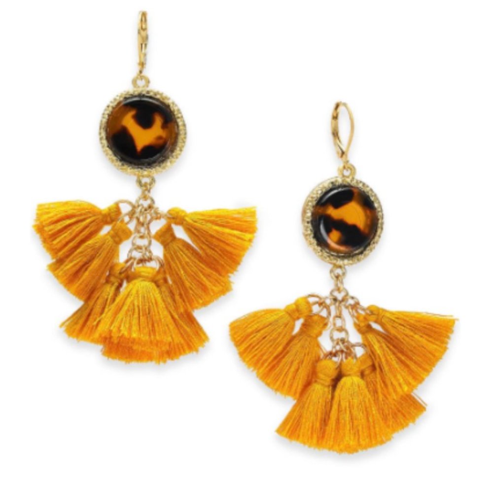 INC tortoise multi-tassel drop earrings